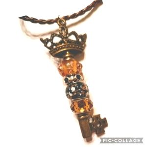 Bronze beaded crown key necklace,changeable